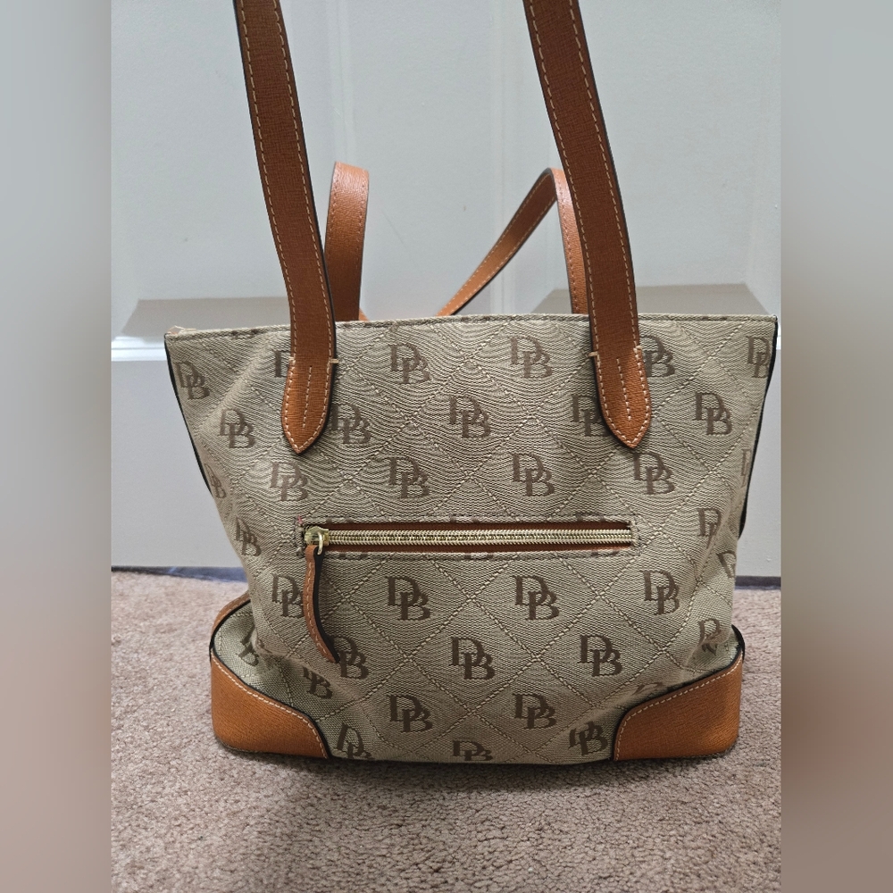 Dooney & Bourke Beige and Brown Logo Tote - Picture 2 of 13